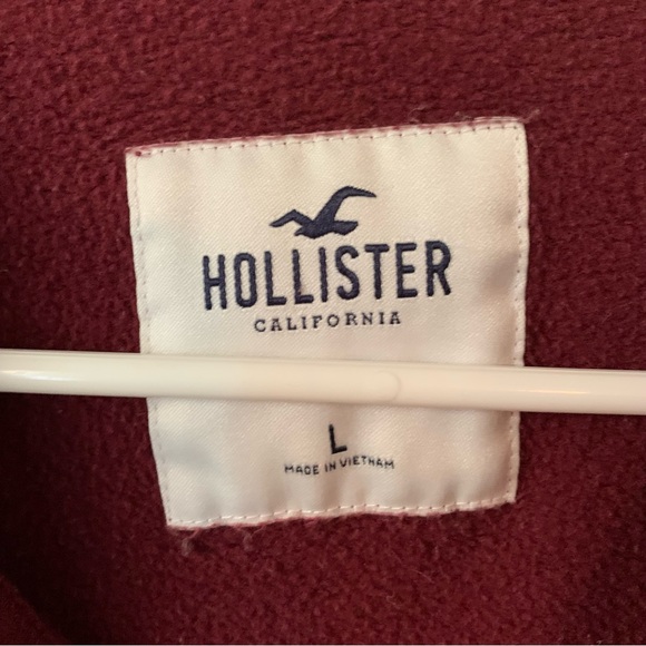 Hollister Cropped Sweatshirt Burgundy Maroon Logo Embroidered Large Soft Cotton - Picture 5 of 5